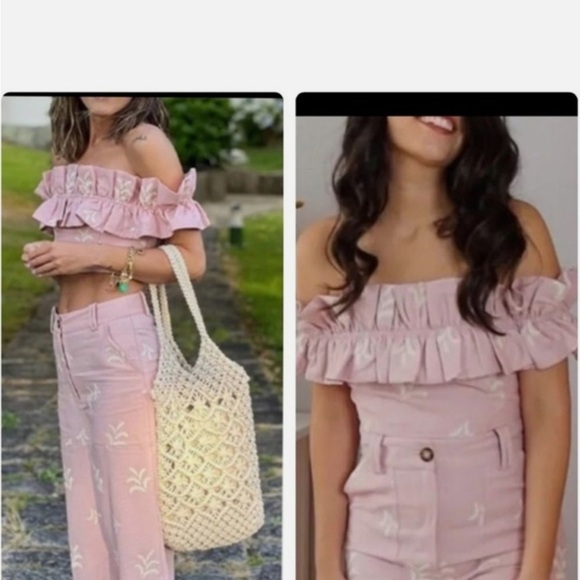 zara-Off-Shoulder Ruffle Crop Top - Pink - Picture 2 of 5